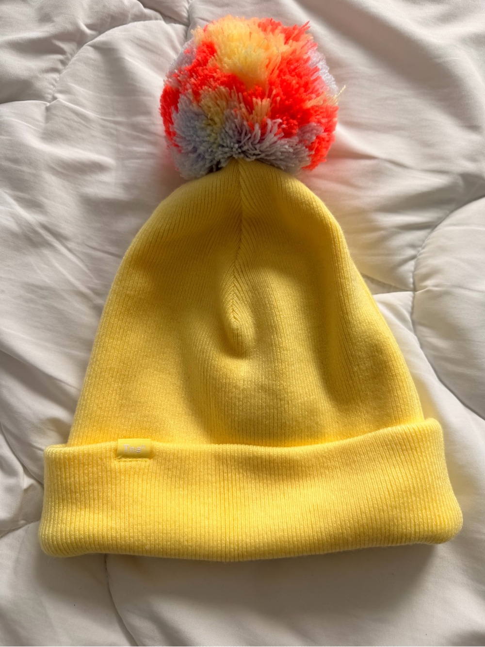 TNA Sunny Yellow Knit Beanie with Multicolor Pom